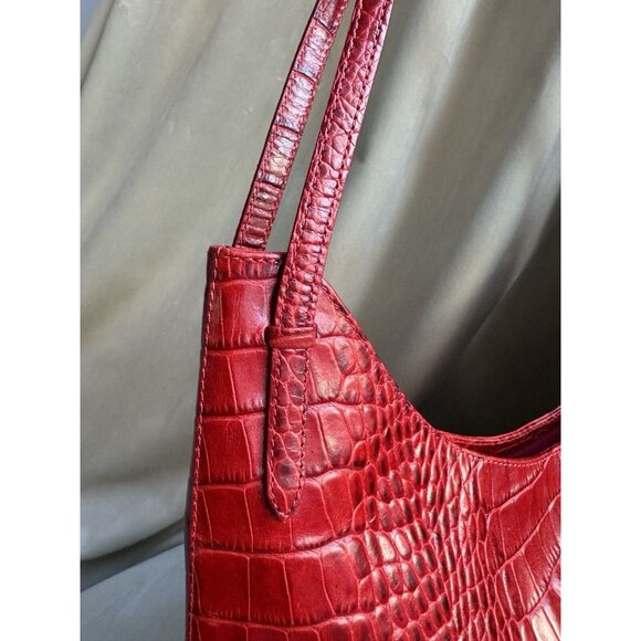 Valentino Vintage Red Croc Embossed Minimalist Shoulder Bag Medium - Picture 10 of 16